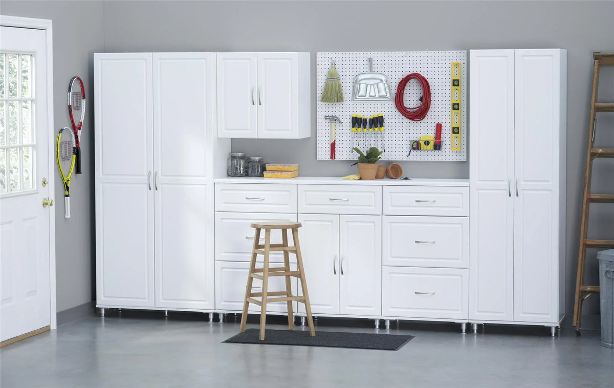 24" Systembuild Cabinet, Evolution Garage 3 Drawer Base White Storage Kendall