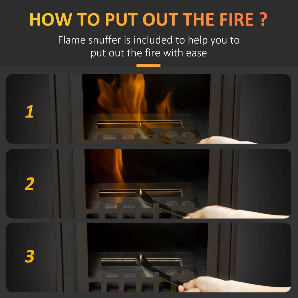 0.4 Sq. Stove Burns Gal Black Freestanding Heater to Max HOMCOM Hours, 3 up Ft., Fireplace, 470 9.75" Ethanol