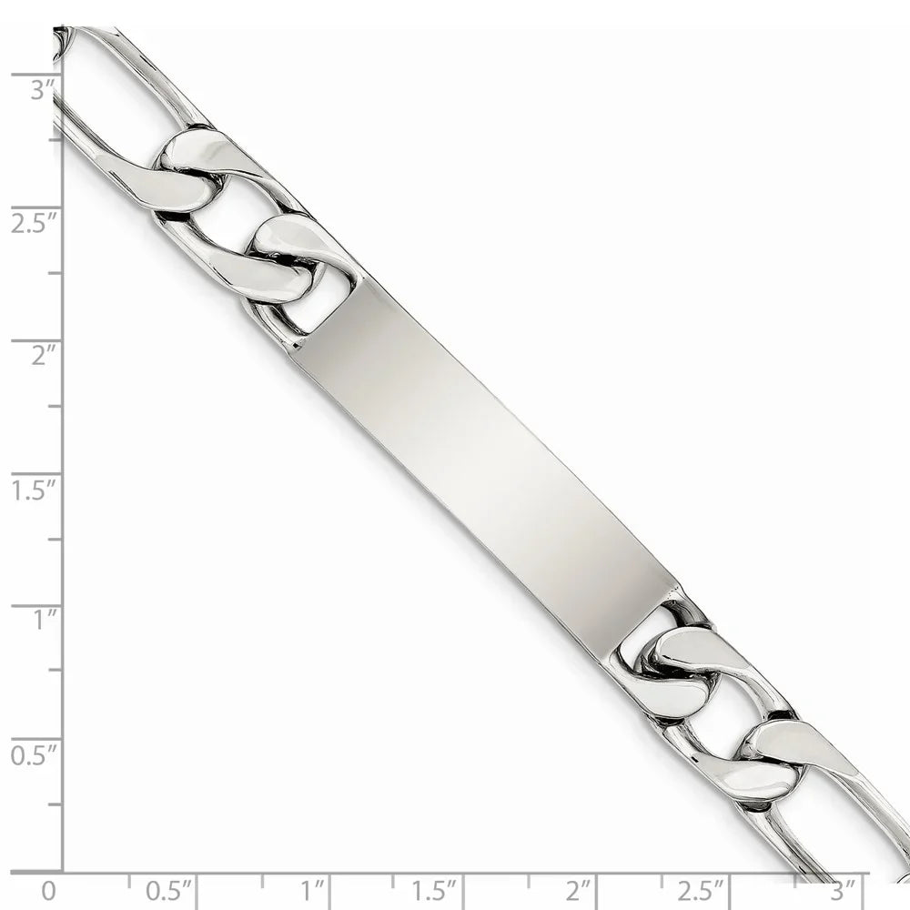 Bracelet Polished in mm Link 8.5 Men's Silver Engraveable 12 ID Figaro Sterling