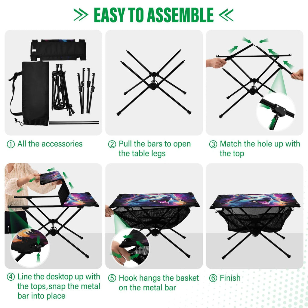 with Foldable Compact Bag Camping Picnic Beach Cool Fishing Table Hiking Wolf exterior Abstract for Table BBQ Portable Storage Table