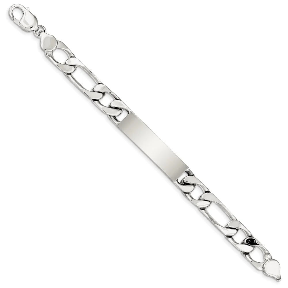 Bracelet Polished in mm Link 8.5 Men's Silver Engraveable 12 ID Figaro Sterling