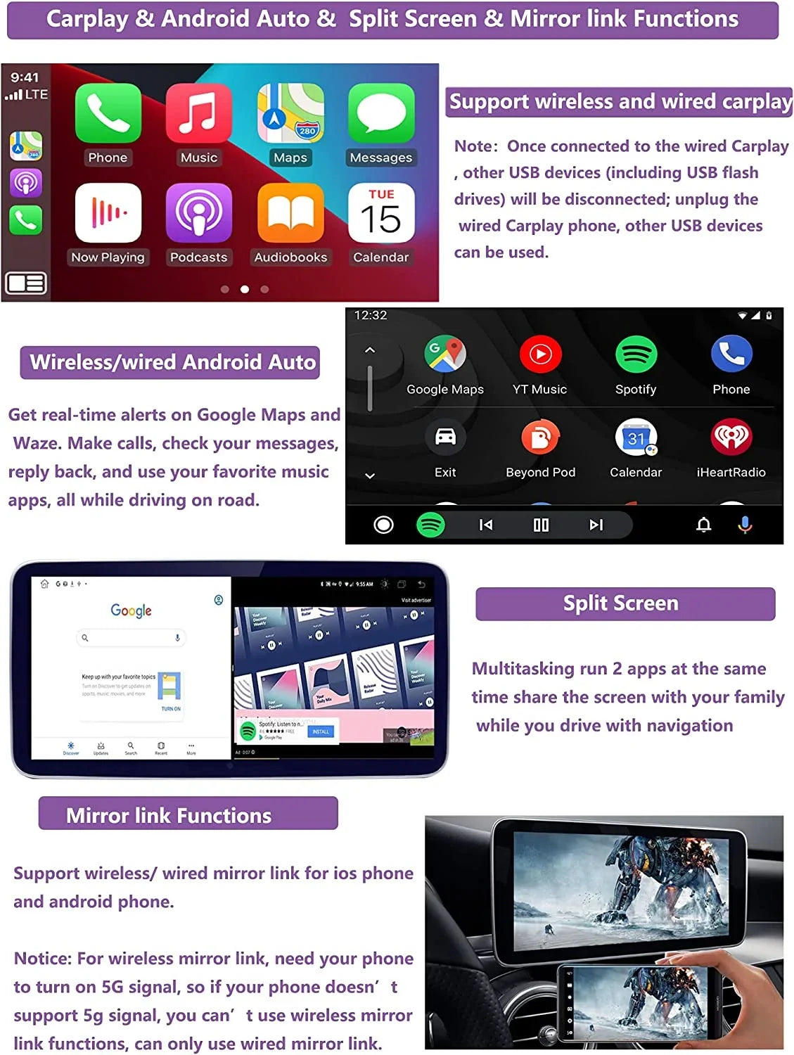 W204 C 8GB+256GB Screen Wired Year Class Touch with 10.25" Touch Top Mirrorlink Supports NTG4.5/4.7, CarPlay Wireless Car for Auto 13 Car Android Screen Stereo Benz Road Android 2011-2014