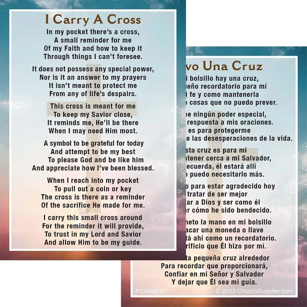 of - Pack A Una Pocket 100 Cross Card Llevo I Bilingual Prayer Cruz Carry