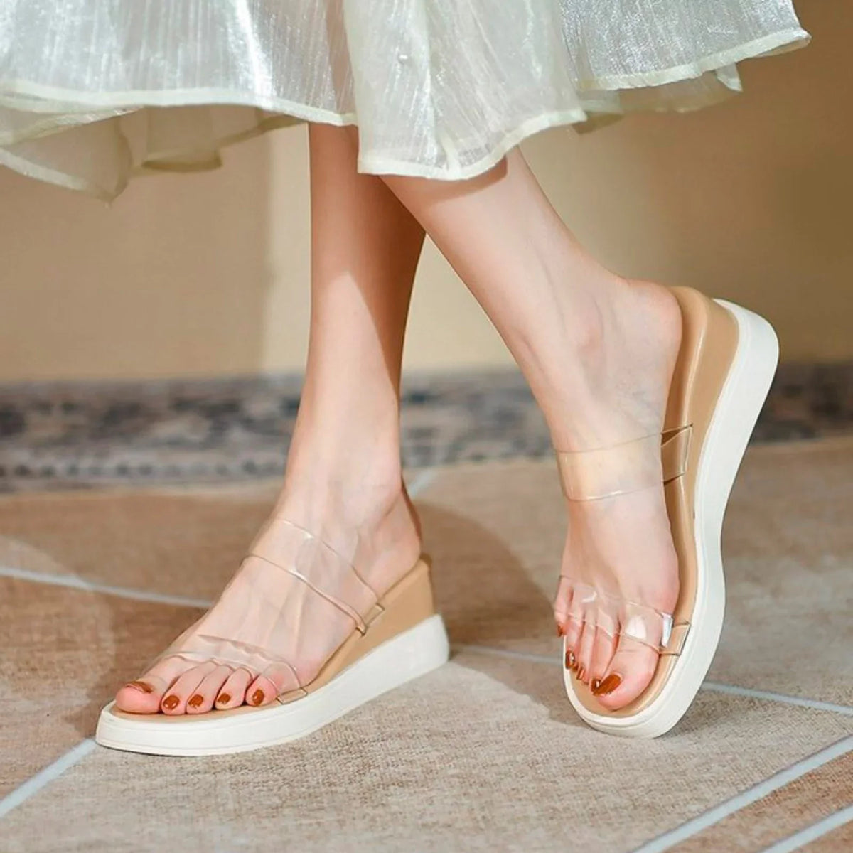 ILJNDTGBE for Women Slippers Sandals Wedge Rubber Strap Transparent Slippers Designer Sandals Women Platform Ankle Slippers Heeled Custom Platform