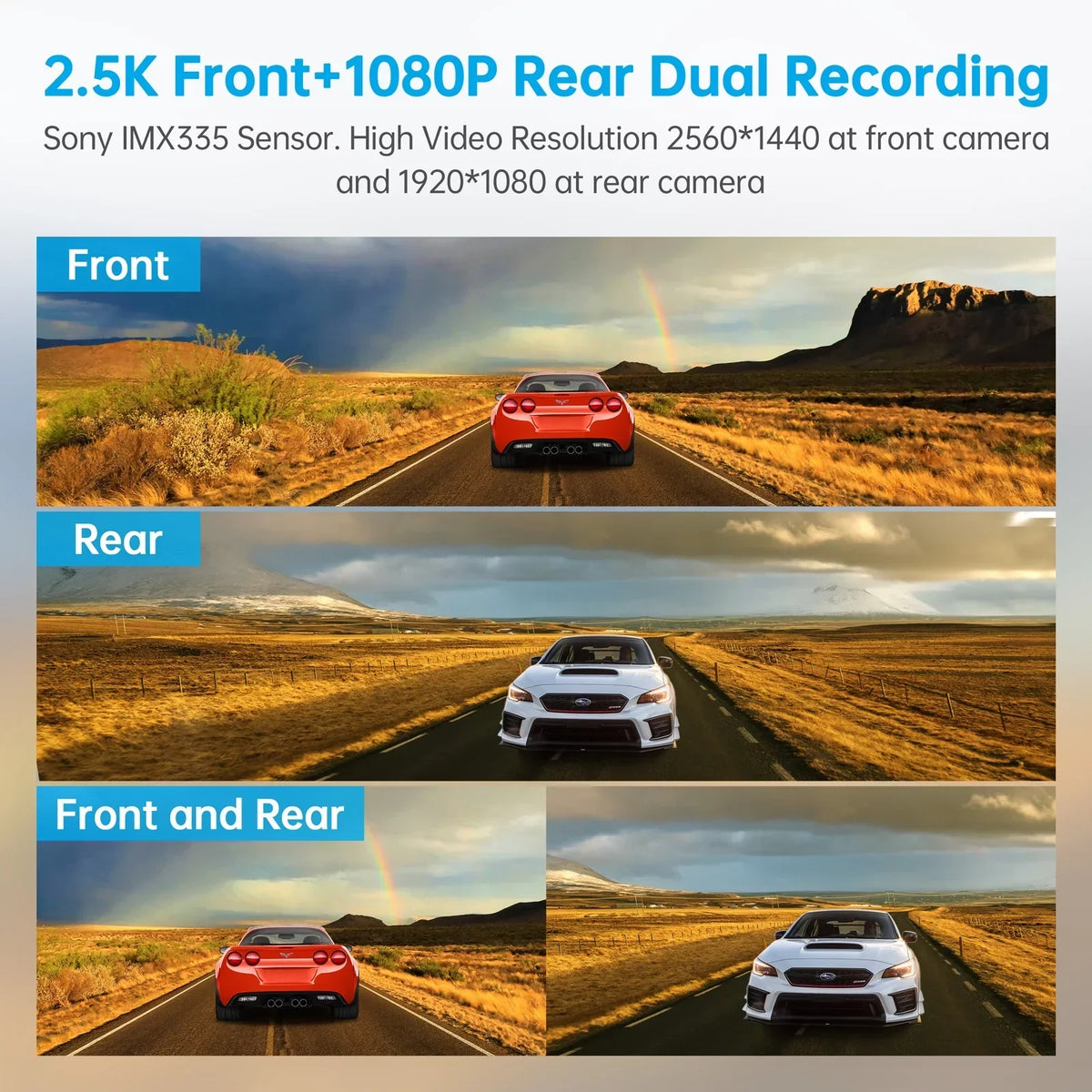 with Vision Rear Control Cam 2.5K Waterproof Voice GPS, Cam Screen, Backup Front Mirror and 12" TOGUARD w/Anti-Glare, Touch Dash Lock, with Wireless Mirror View Rear Parki Camera, Emergency Night Dash