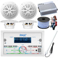 Gauge Radio Wire, Pontoon White Receiver, 4x Speaker Amp 21-29' 6.5'' Amplifier, Kit, Installation Bluetooth Bundle: Waterproof Double 18 Speakers, 50 Antenna DIN Pyle FT Marine Audio 4-Channel Boat