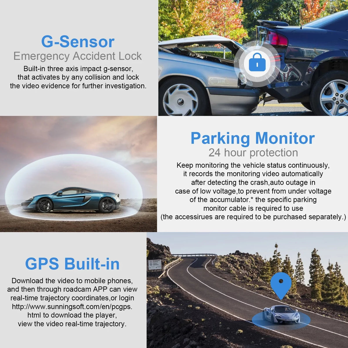 G-Sensor, WDR, GPS WiFi Wide 4K Recording, and Car for Camera, FHD with with Monitor, 2160P Built-in Recorder Cam Cars, Cam Vision, Loop Dash Front Dash Angle 170° Parking Driving Rear Night &
