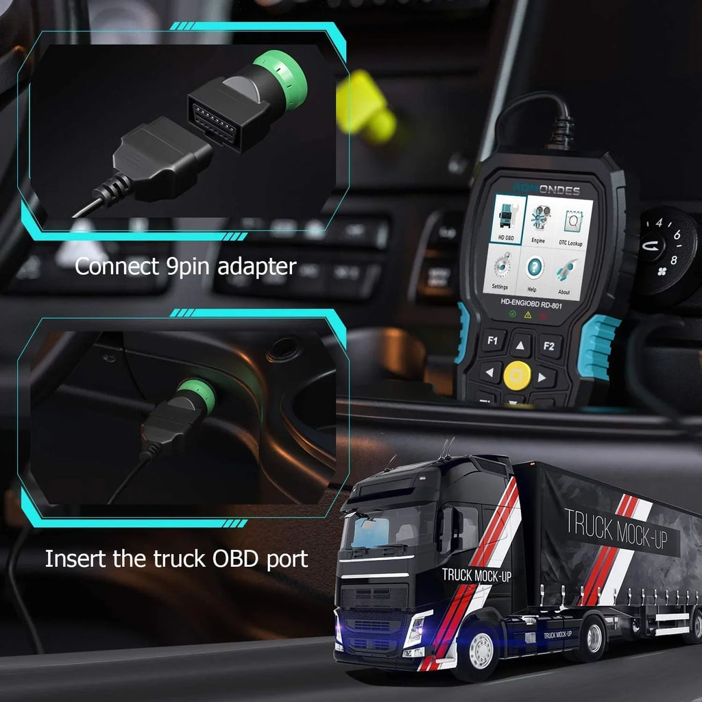 Reader Fuso, Duty & OBD Diagnostic Truck Scanner DAF Heavy OBD2 Cummins, Diesel for Tool OBD Engine Hino, Scanner Scania, , 2 UD Auto Scan 1 HD Car Tool Man, Romondes in RD801 EOBD Code Truck Check