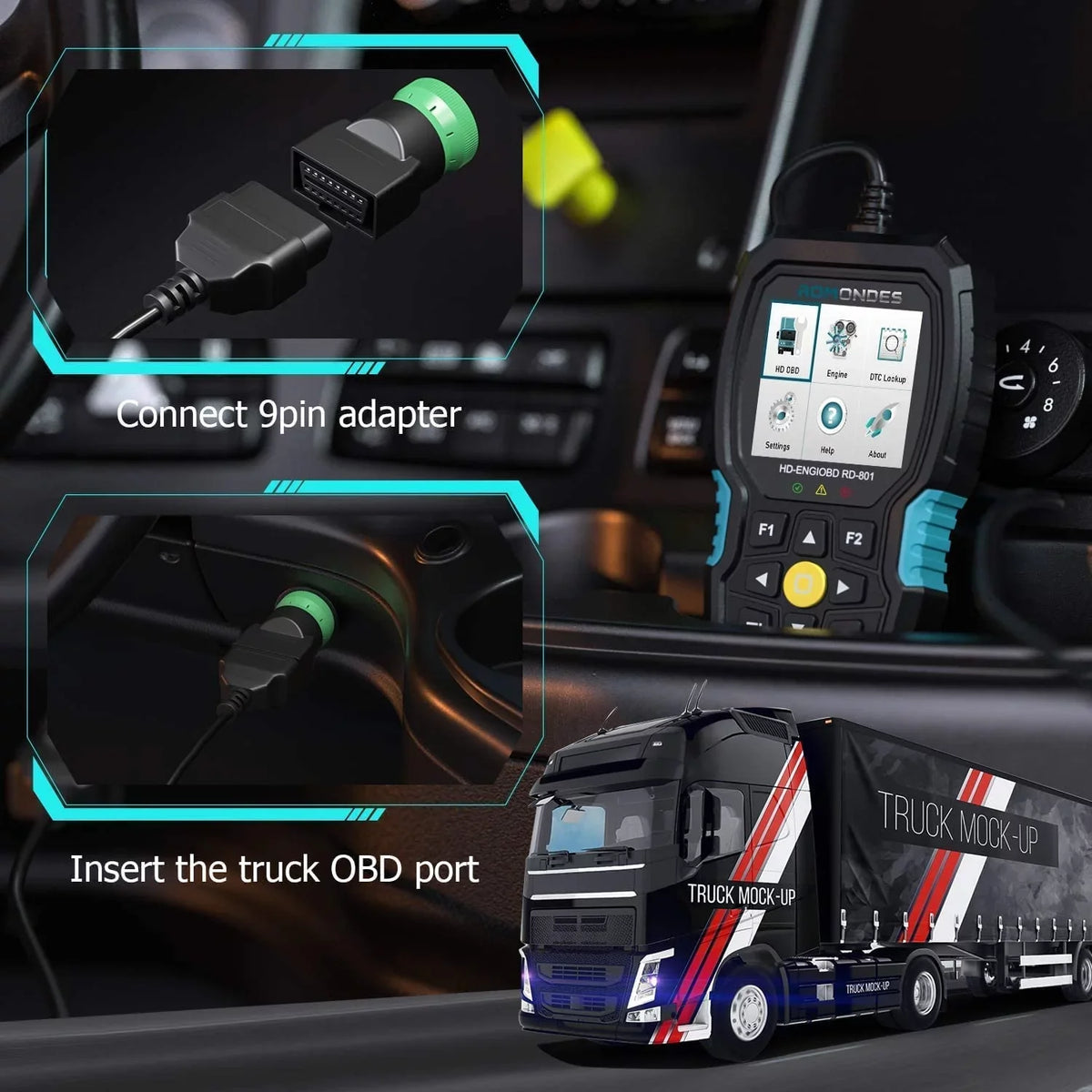 Reader Fuso, Duty & OBD Diagnostic Truck Scanner DAF Heavy OBD2 Cummins, Diesel for Tool OBD Engine Hino, Scanner Scania, , 2 UD Auto Scan 1 HD Car Tool Man, Romondes in RD801 EOBD Code Truck Check