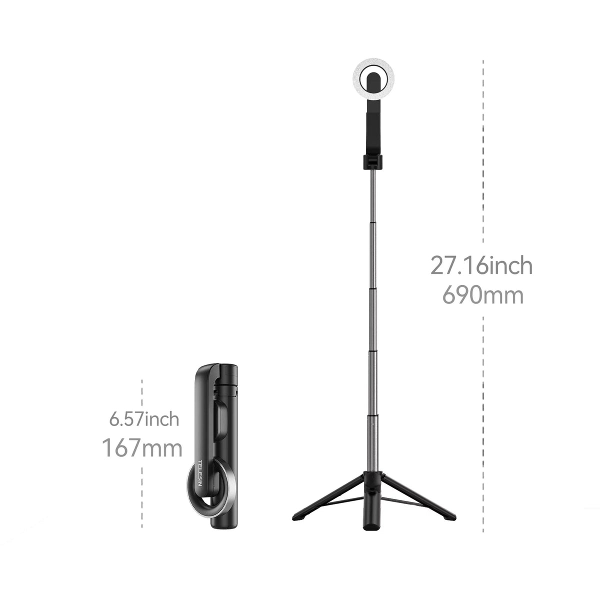 , Magnetic with TELESIN for 27.1 Remote Control Tripod, inch Selfie Rotation Stick