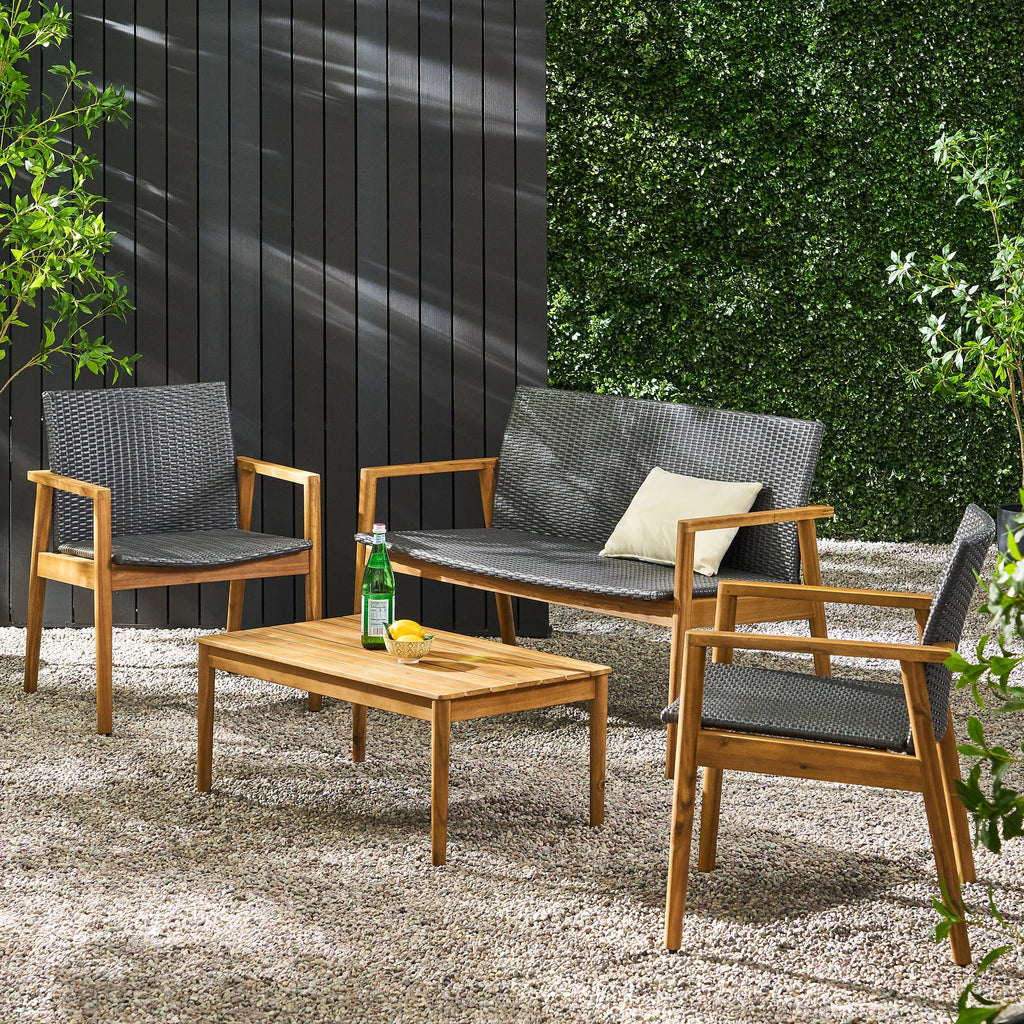Seater Wood exterior Remuda Chat Wicker and Teak Gray and 4 Acacia ,