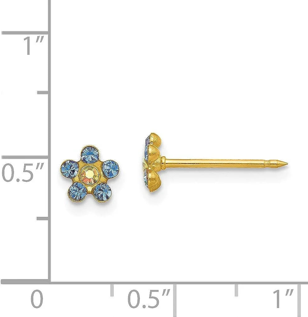 5mm Blue/Aurora Crystal Inverness Solid Gold Yellow - 14k Flower Borealis Earrings