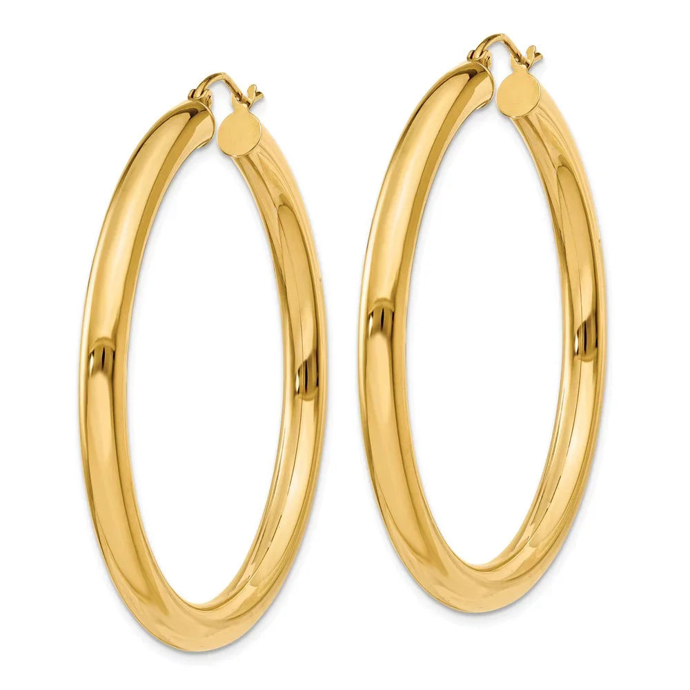 Lightweight 4mm Earrings; for Gold for Teens; and Hoop Adults Tube Real Men and Polished Women 14kt Yellow