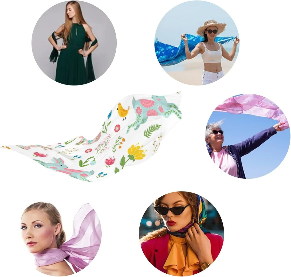 Hyjoy Shawl Silk Neck Scarf Scarves Girls Wrap Long Easter Lightweight and for Women Rabbits in Chicken Flowers