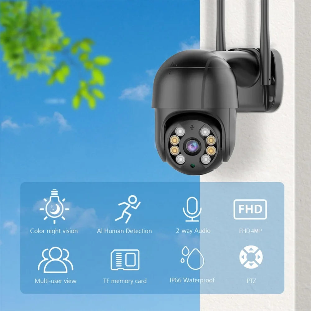 Camera and Audio, 2.4G with Surveillance 4MP exterior, Full Motion Color for Detection Wifi Vision, LISUEYNE Security Multi-Platform Wireless Night Siren, 2-Way Cameras Pan/Tilt