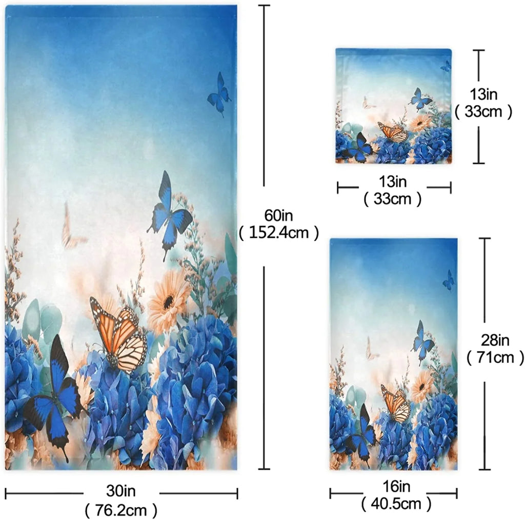 Shrubs Towel+1 3 Set Washcloth, Hotel, 1 of Beautiful Bath Butterfly Kitchen Spa Wellsay Bathroom, Decorative Soft Multipurpose and Towel+1 Towels, Luxury for Hand Gym, Flowers