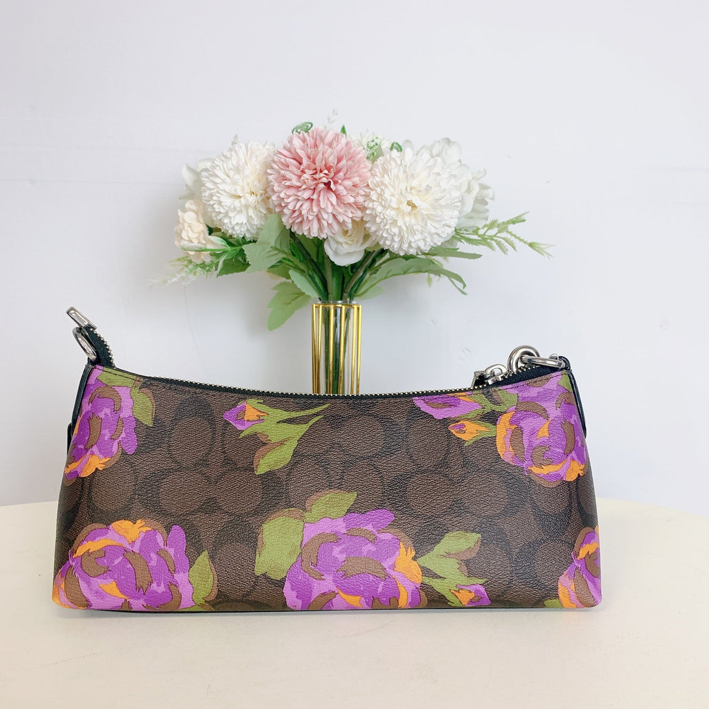 CL406 Multi Signature In Print Rose Brown Coach Iris Charlotte IN Canvas Shoulder Bag With