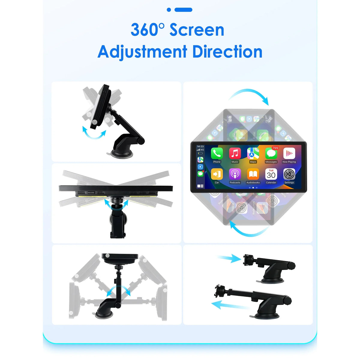 Android 360° Adjustable Head Carplay Mirror Auto Stereo 10.26" Touchscreen Car Navigation FM Radio Unit GPS Player Link Bluetooth