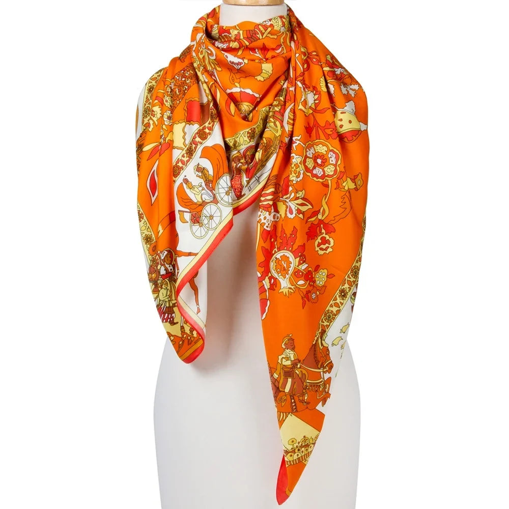 Square Orange Shawl Womens For Silk Scarfs Feeling Cotton Polyester