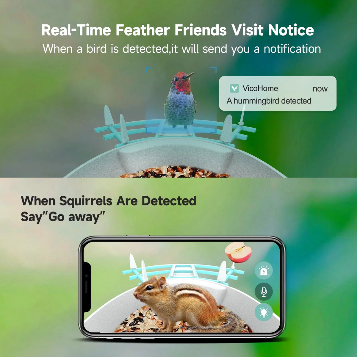 RUSUO Species WiFi Camera Proof Feeder Wireless PIR feeders Squirrel camera,Video Powered Vico 1080P Resolution Camera Wi-Fi Camera Solar Camera App AI 1080P Pristin Video