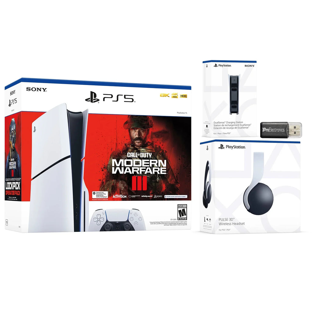 Pulse Disc Wireless Card 5 3 Reader Call Bundle Charging and 3D USB Station Duty Headset, Gaming MicroSD Slim with Warfare of PlayStation Modern Black