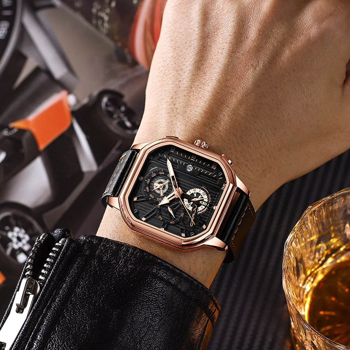 Chronograph Business Waterproof Leather Quartz Date Luxury Watch Men's Luminous