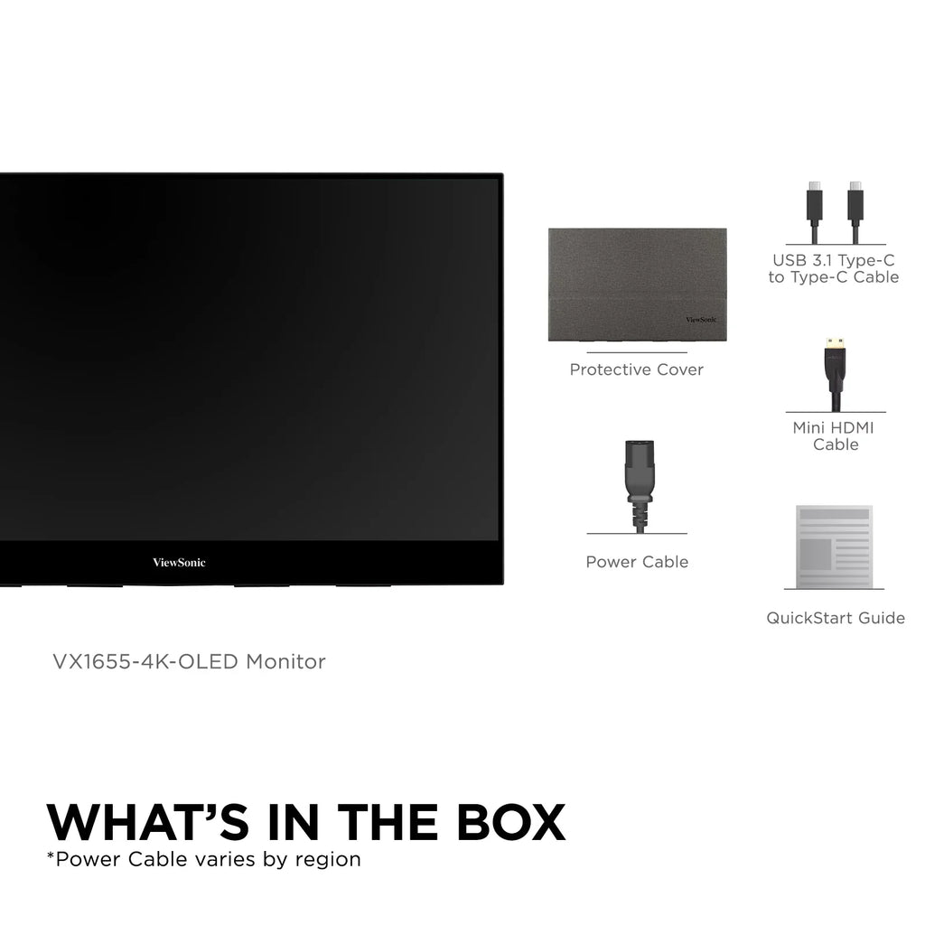 2 C, OLED Monitor VX1655-4K-OLED UHD 15.6 with in 60W Way Smart Mini Cover Inch Speakers, Portable Stand and Dual Powered ViewSonic USB with 4K HDMI, Built