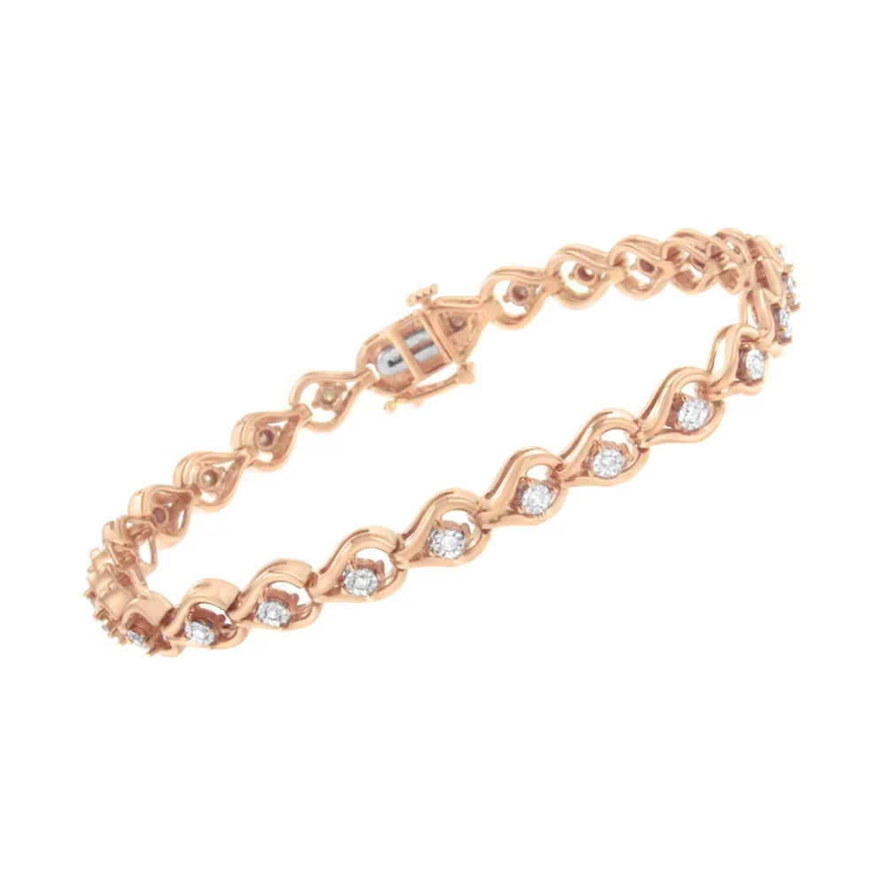Diamond Bracelet .925 1/3 (I-J, Sterling I3-Promo) Link Rose Miracle-Set Carat Gold TDW Plated Silver