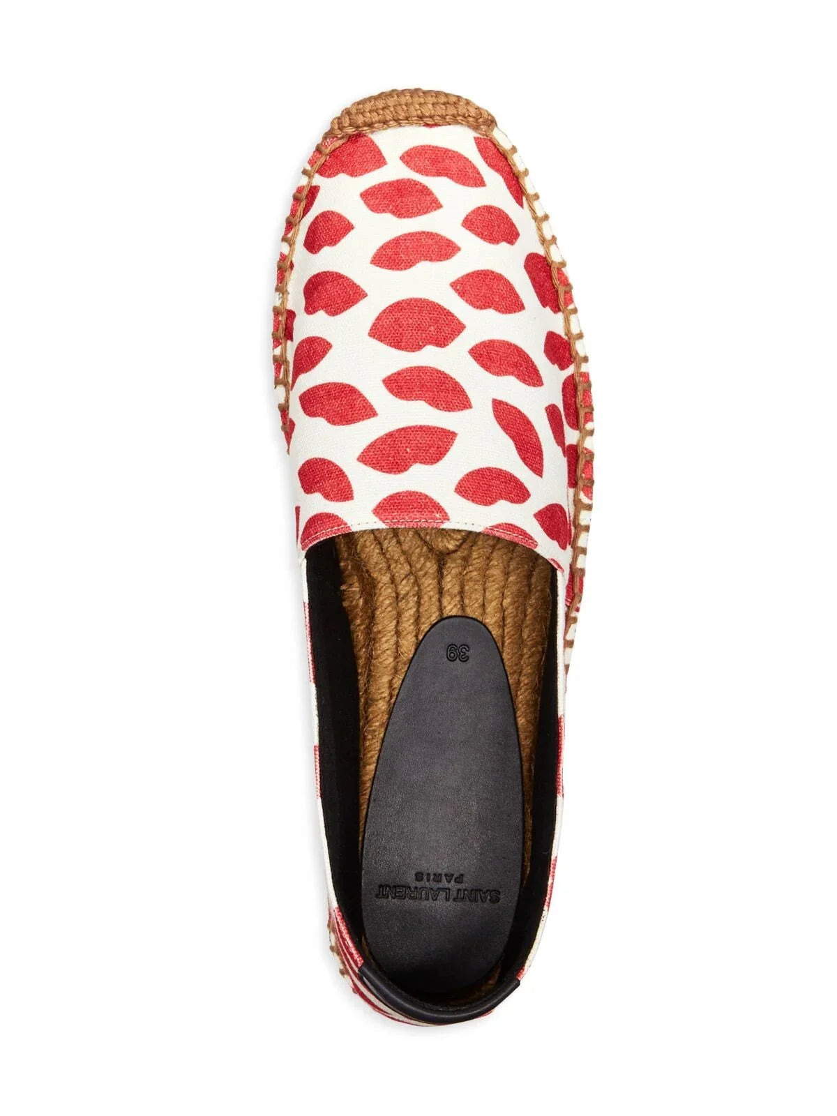 36 SAINT Shoes Printed Woven Logo Womens Platform Bianco Espadrille Red LAURENT Toe On Lip Slip Round