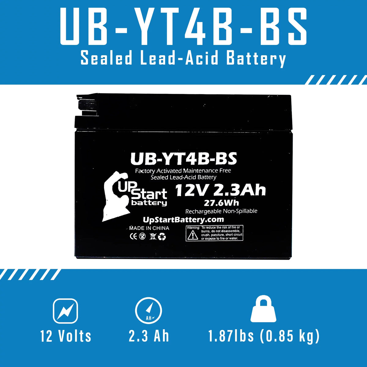 Activated, SR400 Replacement UB-YT4B-BS Free, 2004 Maintenance 12V, Yamaha 400CC Battery 2.3Ah, UpStart 3-Pack - Battery for Motorcycle Factory