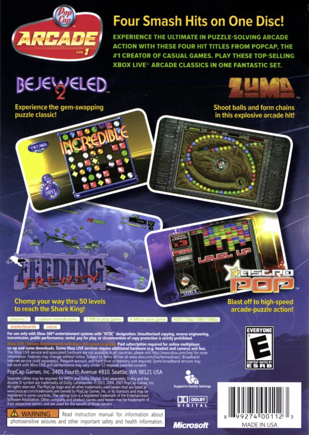 PopCap Volume Arcade 360 Xbox 1 -