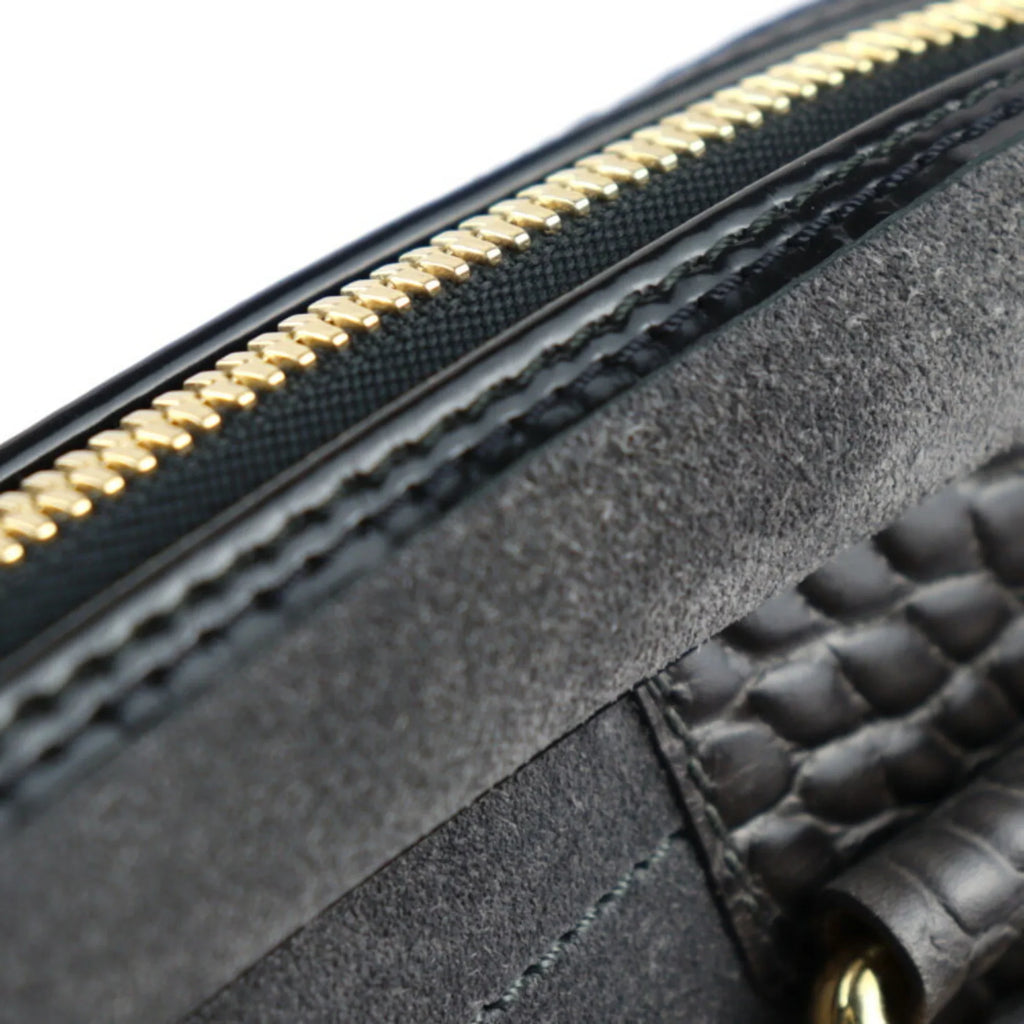Stamp Hardware Black Gray (Good) M95237 Leather Pre-Owned Calf Handbag Suede Bag Gold GM