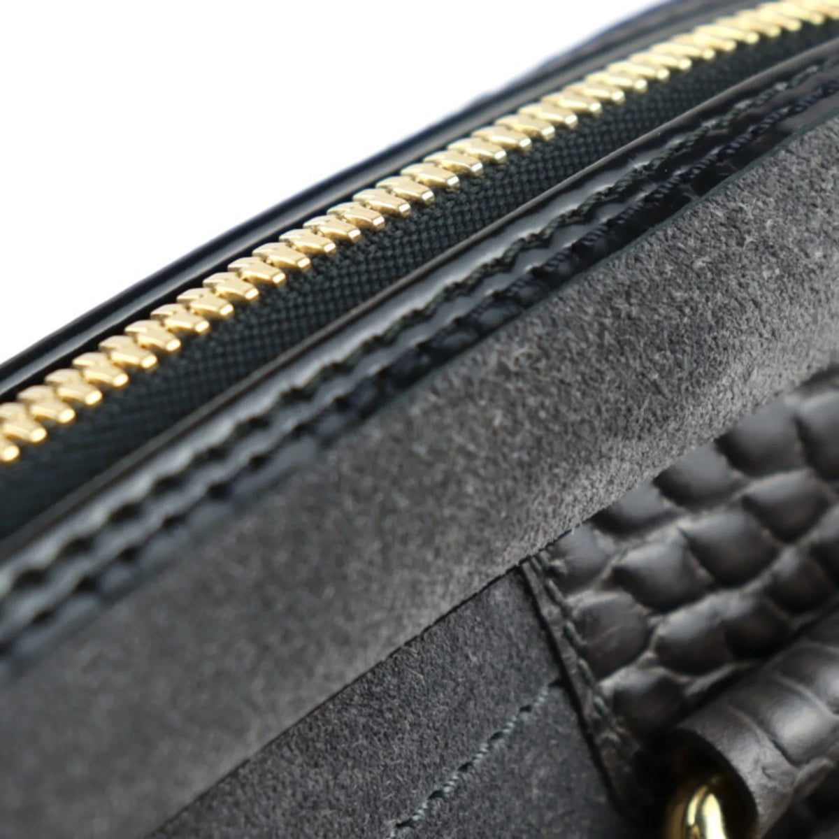 Stamp Hardware Black Gray (Good) M95237 Leather Pre-Owned Calf Handbag Suede Bag Gold GM