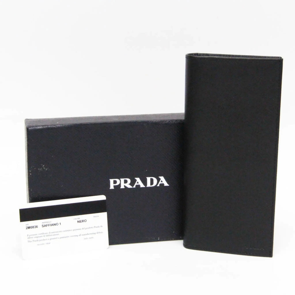 Men's 2M0836 Long Leather Prada (Good) (bi-fold) Black Pre-Owned Saffiano Wallet