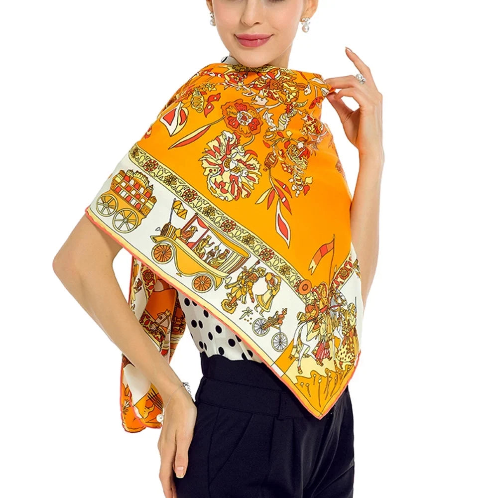 Square Orange Shawl Womens For Silk Scarfs Feeling Cotton Polyester