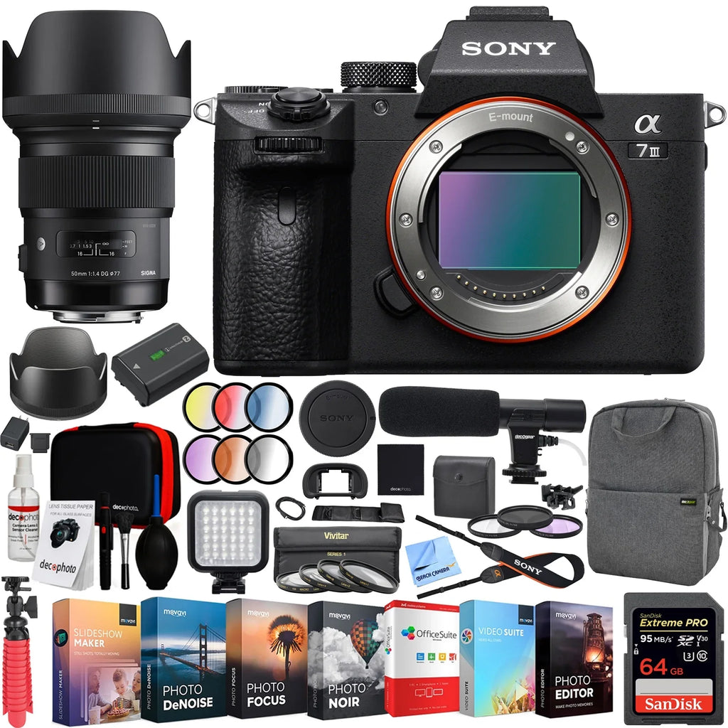 Frame with III Body Camera a7 Bundle F1.4 HSM Editing Full Interchangeable 50mm ILCE-7M3 and 4K Deco Lens Sigma Microphone Mirrorless E-mount Backpack Gear DG HDR Lens Kit ART