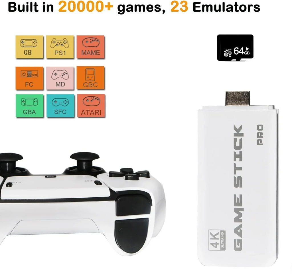 HD with TV Controllers 4K and Wireless High 2.4G Retro Video Games,23 Plug 20000+ for Wireless Dual Game Stick in Built Emulators, Game Play Classic Definition Console, Output