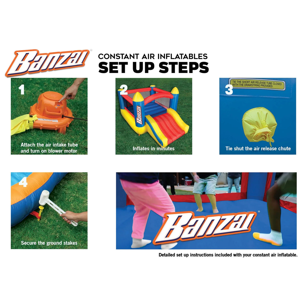 2 Fun House Slides Complete Bounce Slide with Air Blower Banzai N’ Set and