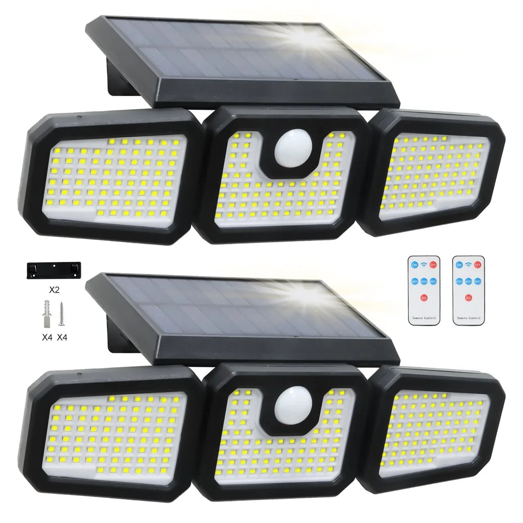 Lights Yard Security Sensor Heads (2 Garage with Outside Control Lights for Remote - 210LED Lights 2500LM - exterior 3 Solar Packs) Waterproof Motion Yyton Flood