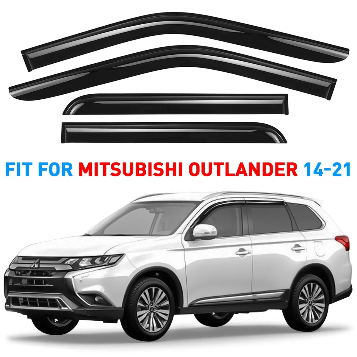 Deflectors Compatible Tape-On Co Smoke GW0389 with Window Outlander 4pcs. Mitsubishi Tinted Visor Guards GrandWheel Vent - Rain 2014-2021 Side