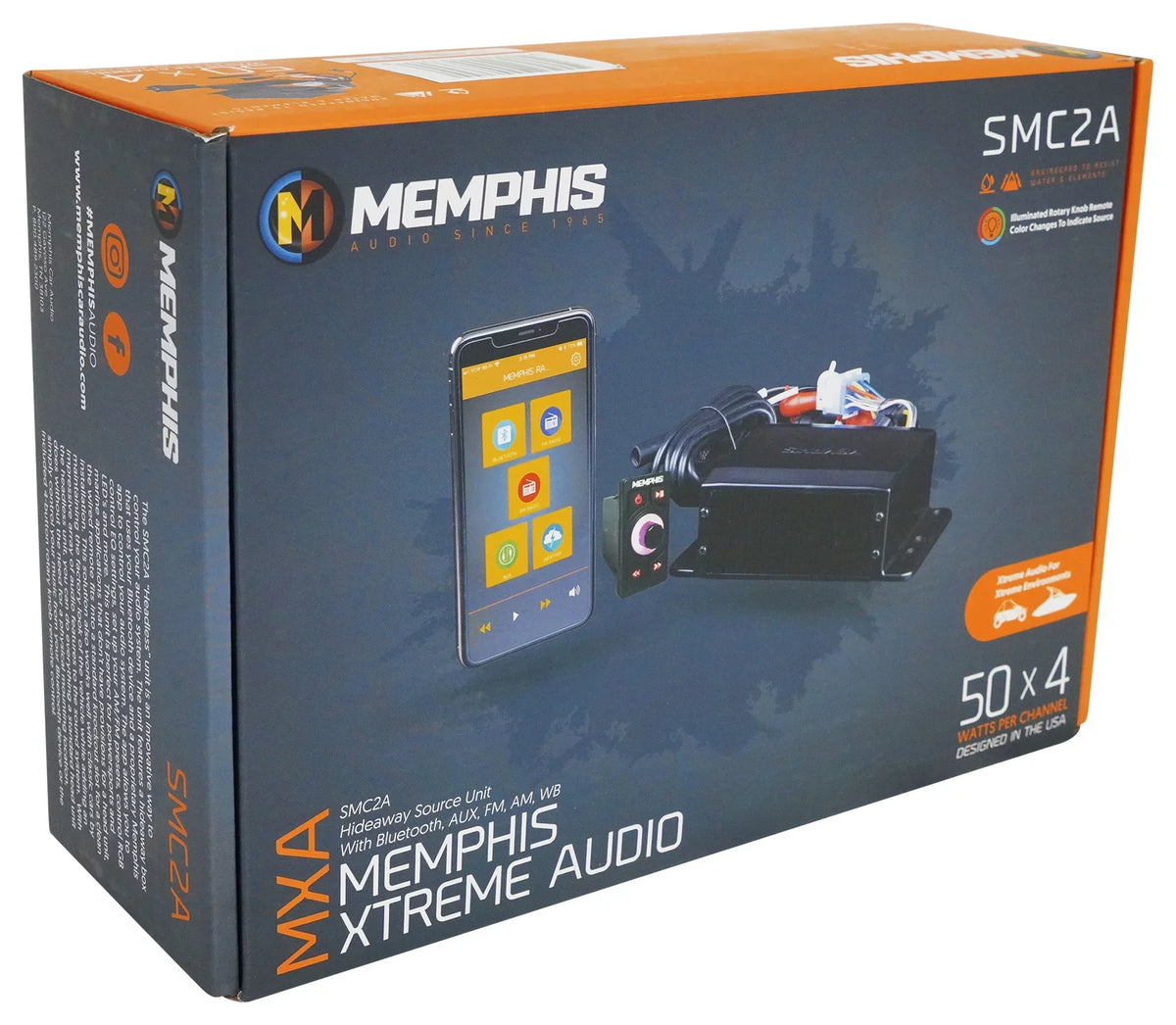Source Unit Bluetooth Receiver SMC2A Hidden Memphis Audio RZR/ATV/UTV Marine
