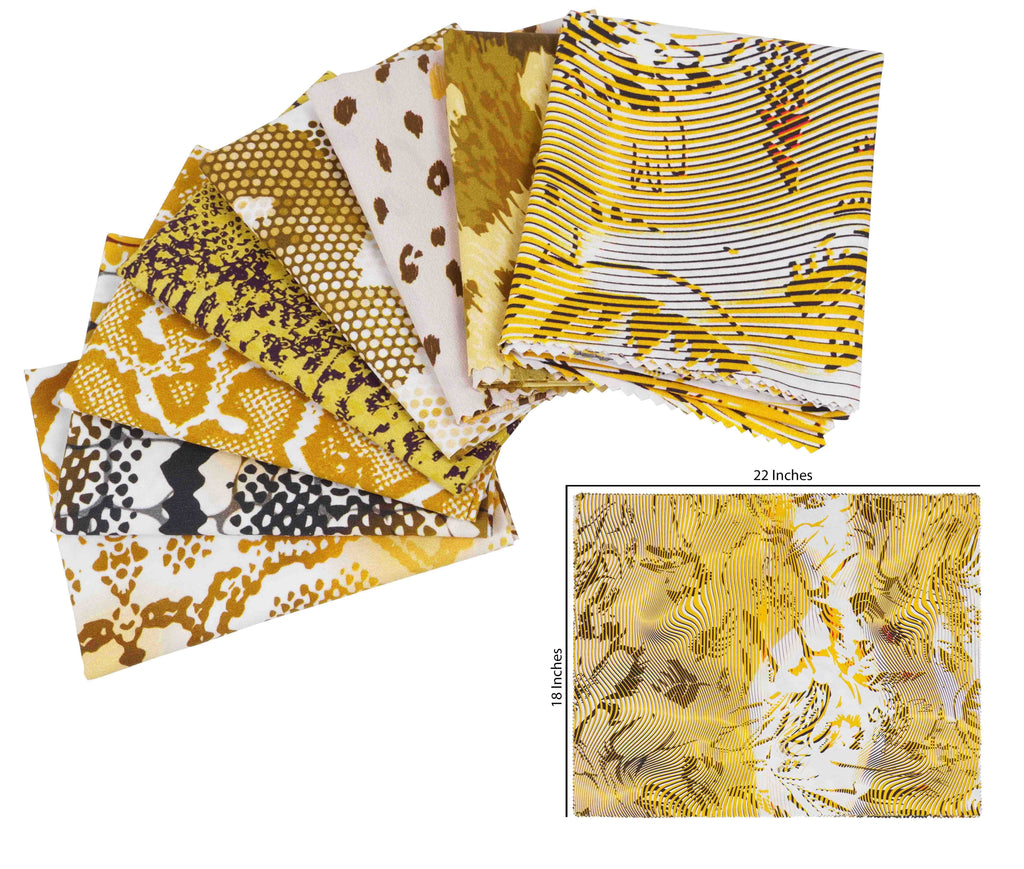 Fabric -Animal Patchwork-100% (Yellow) 22"DIY Fat 18"x SkinPrint Quarter Quilting Bundle CottonPre-Cut Soimoi Pc 8