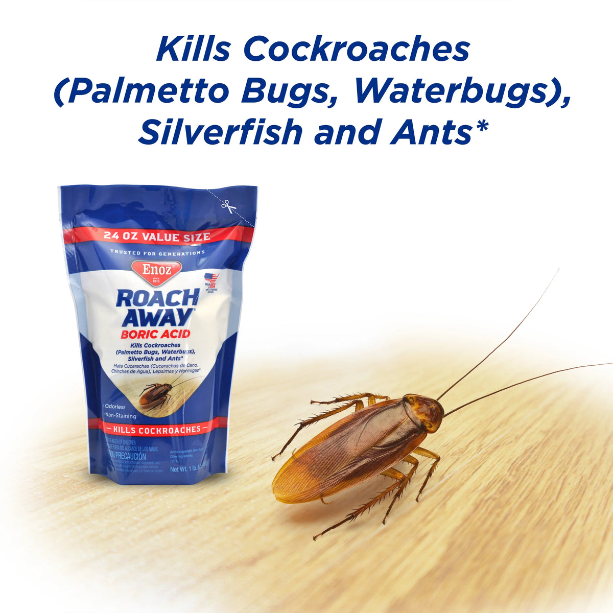 24 Cockroach Enoz Pack) Powder, Killer, Boric oz Away Pouch Roach Acid (3