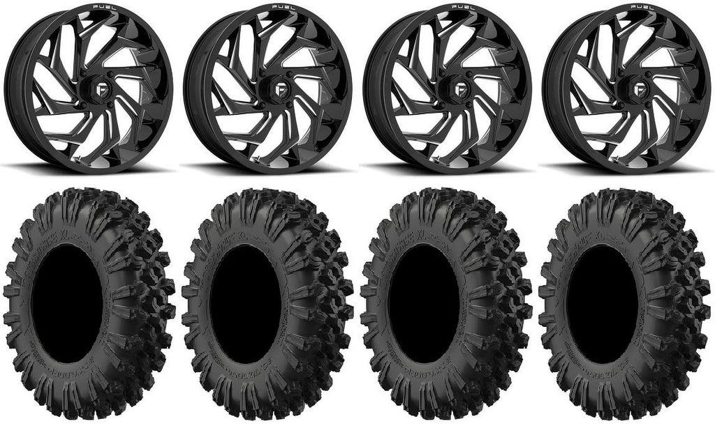 18" Reaction Teryx Kawasaki Black Wheels Mule XL Tires MotoRavage 40" Fuel