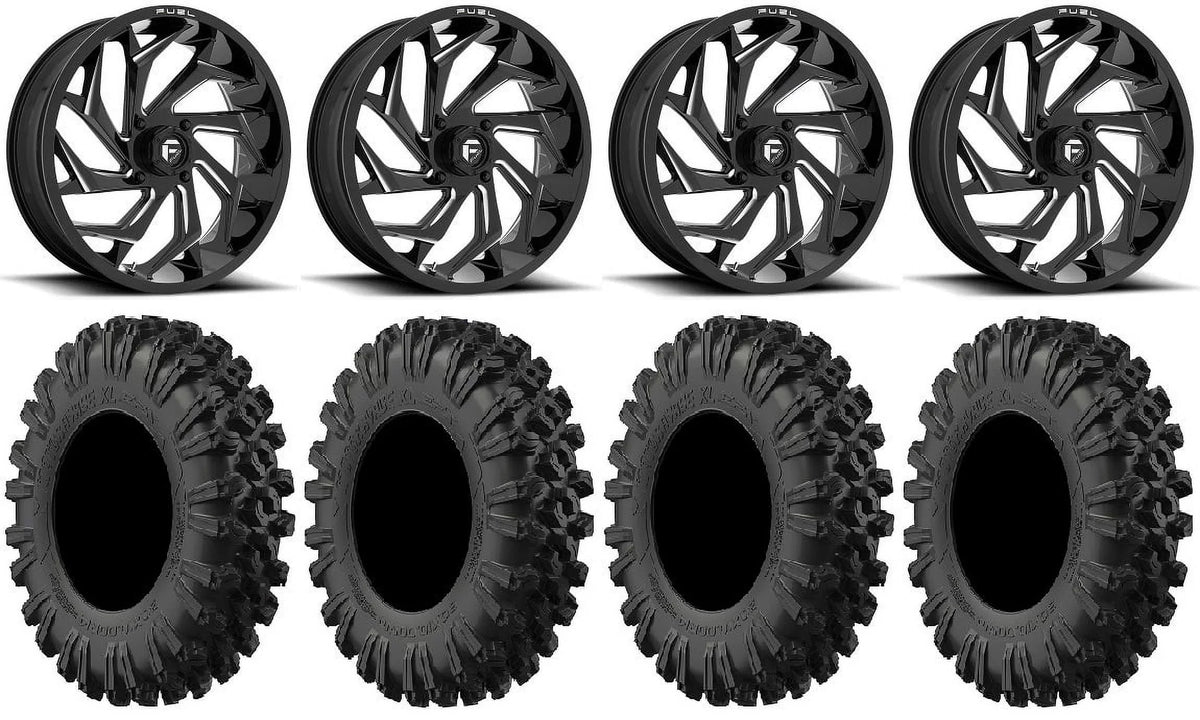 18" Reaction Teryx Kawasaki Black Wheels Mule XL Tires MotoRavage 40" Fuel