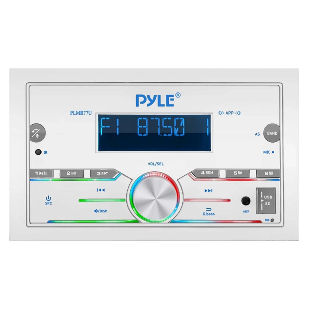 Gauge Radio Wire, Pontoon White Receiver, 4x Speaker Amp 21-29' 6.5'' Amplifier, Kit, Installation Bluetooth Bundle: Waterproof Double 18 Speakers, 50 Antenna DIN Pyle FT Marine Audio 4-Channel Boat