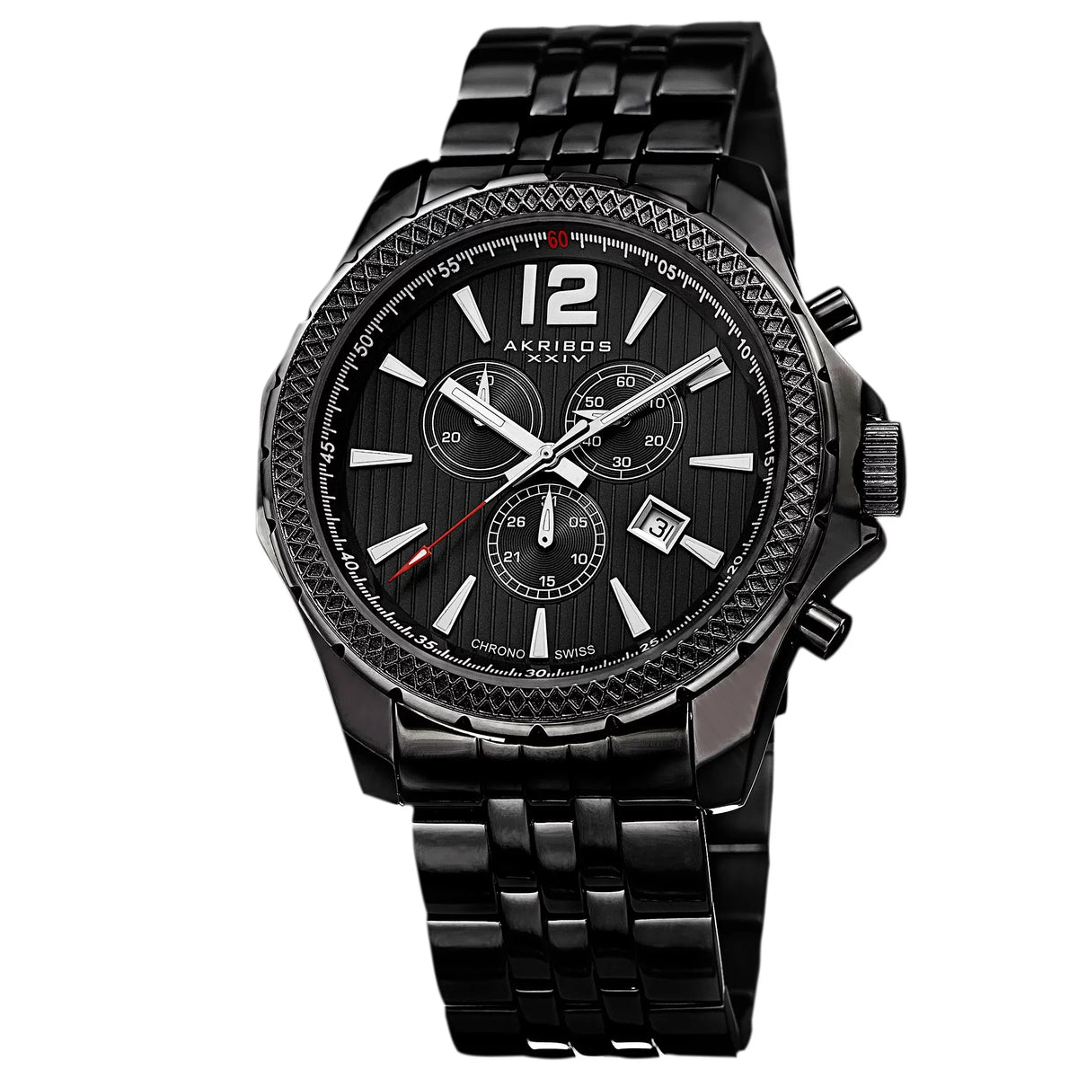Chronograph Steel Men's Black Bracelet Swiss Quartz Stainless Watch