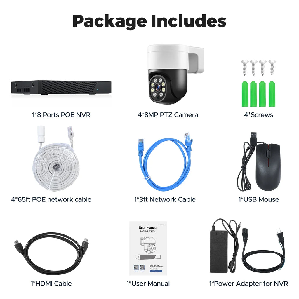 SC46 4Pcs with Security 4K/4MP+4MP CCTV Dome NVR Surveillance System exterior Camera POE Cameras 3TB 8CH Drive TOGUARD 4K/4MP+4MP HDMI Hard Connector PTZ