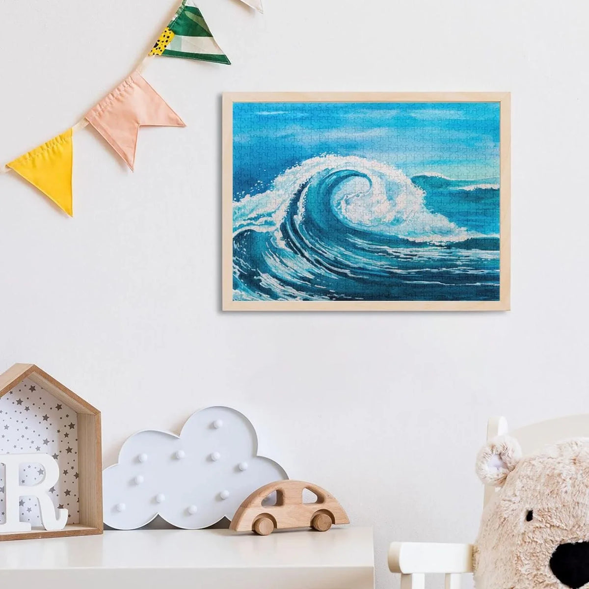 to Reduce Sea Colored Cooperation,for Waves Irregular 1000 SKYSONIC Time a on Printed Difficulty, Pcs and Adults a Puzzle of (5) with in Box, Letters Back of Kids(20.5x14.9In) Happy
