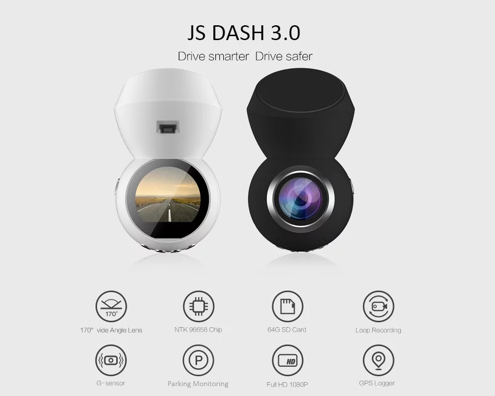IMPROVED* - HD JS LED & Monitor Dash & Plug w/ 1.22" (BLACK) Full Play Screen Cam- & Dashcam & GPS 3.0 Parking *NEW 1080p Dash